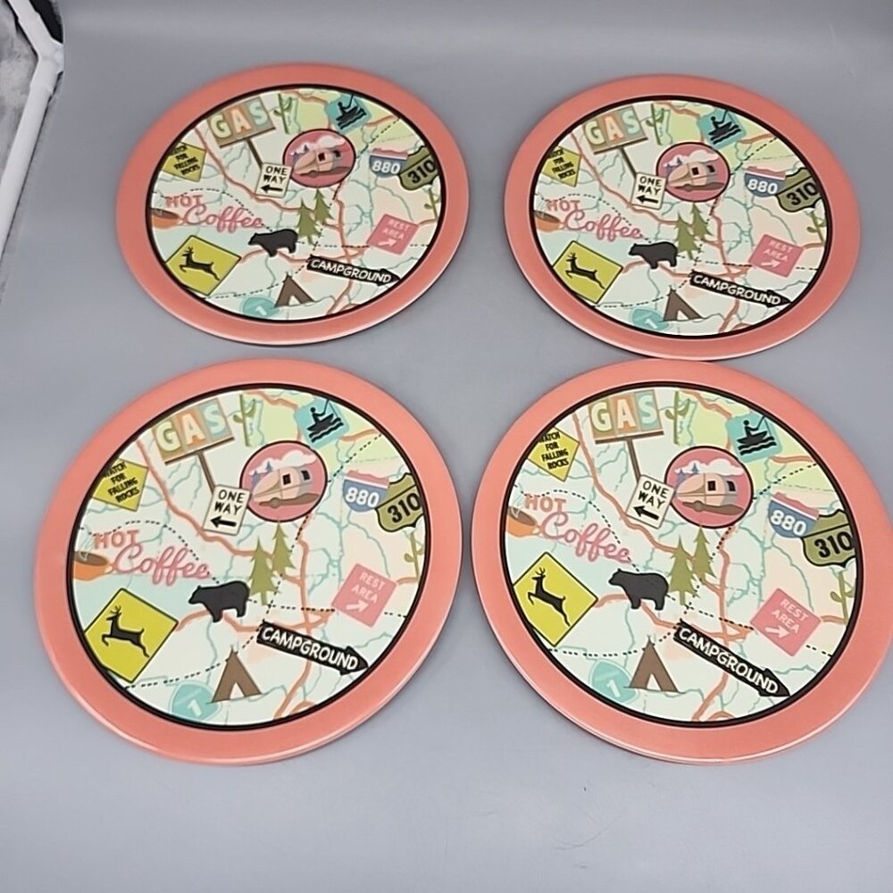 Camp Casual 4 Piece Salad Side 9" Plate Melamine Camping R'ving Picnic Graphic